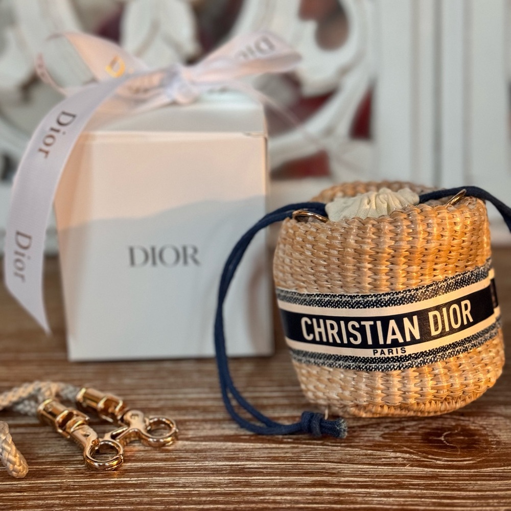 Dior raffia rattan beauty mini bucket bag